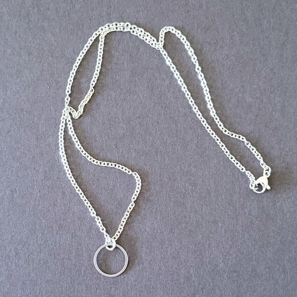 CIRCLE Stainless Steel Charm Chain Necklace 18" Minimalist 14mm round - Picture 16 of 16